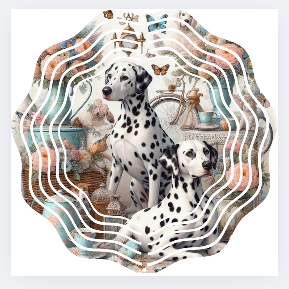 Dalmatian Art Print with Floral Accents Wind Spinner